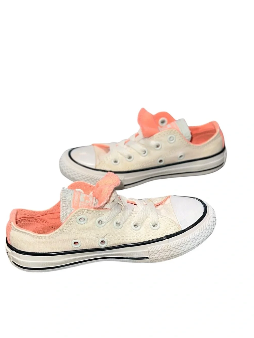 Converse Chuck Taylor All Star Low Top Sneakers White Neon Coral Kids Size 11